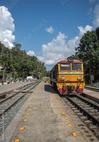 railway station and train . Railroad with vintage toning