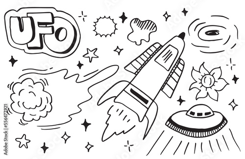 Space doodle vector elements.hand draw set of space icon on white background.