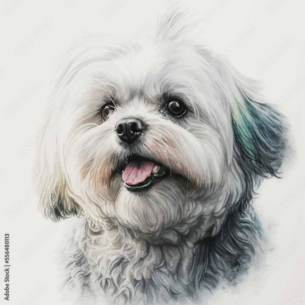 Watercolor dog painting illustrate, animal, white Maltese terrier Watercolor dog painting illustrate, animal, white Maltese terrier