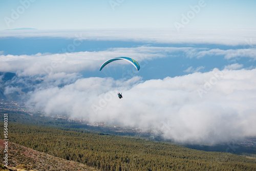 Paragliding in Tenerife from the volcano through the clouds.