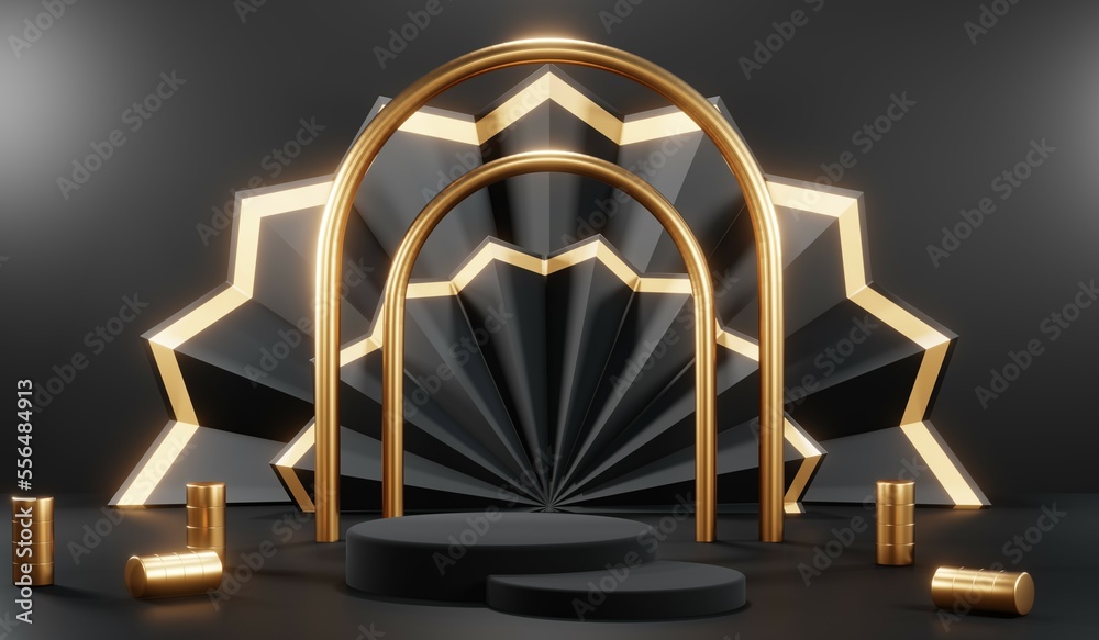 3D rendering of blank product background for cream cosmetics Modern black podium background