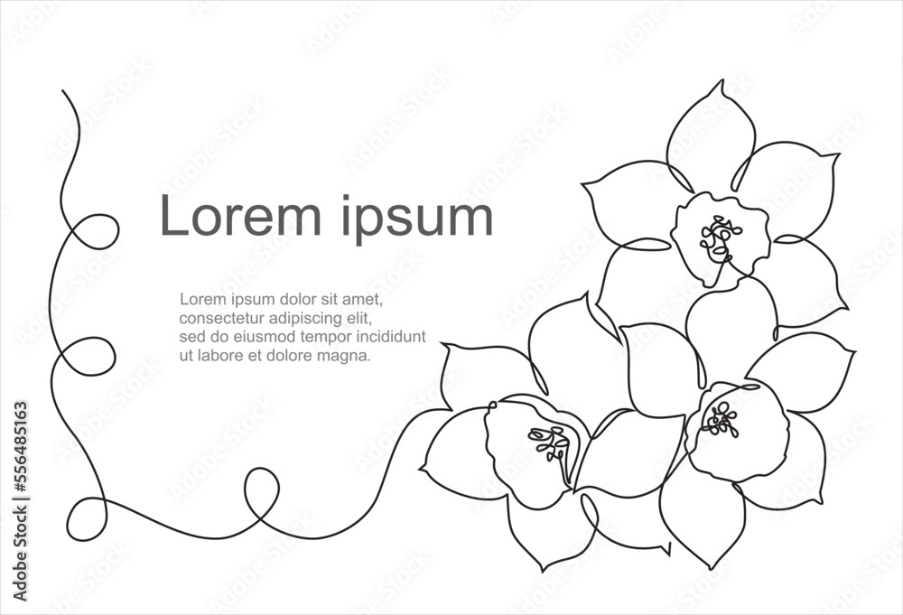 Continuous line vector illustration of  flowers on white background, flower delivery concept. Stroke Line, Icon or Emblem trendy linear style.