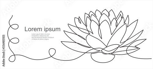Lotus flower continuous line drawing. Can used for logo, emblem, slide show and banner. 
