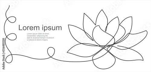Lotus flower continuous line drawing. Can used for logo, emblem, slide show and banner. 