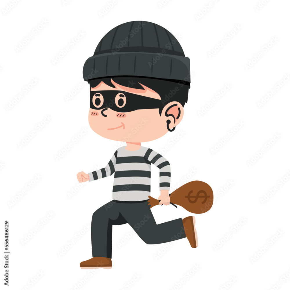  Thief  stealing with bag of money concept