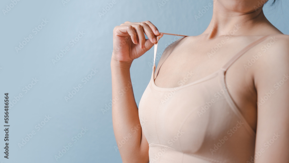 Woman bra concept, close up asian woman nude bra nice body isolated on background.
