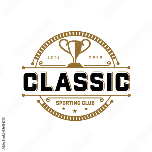 Vintage Retro Champion Trophy Cup Retro Sport design inspiration. Vintage monochrome label, sticker, patch with football trophy silhouette.