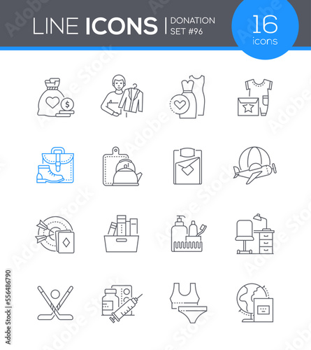 Donation of Essentials - line design style icons set