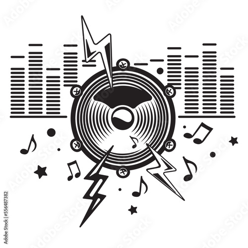 Black and white musical audio loudspeaker icon