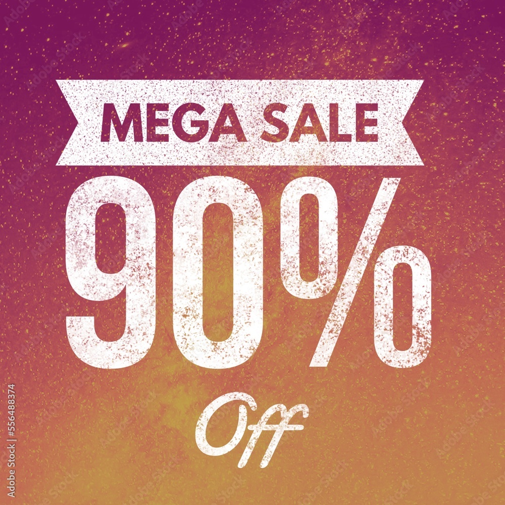 Mega Sale 80 percent off creative text banner with grunge background. Discount offer or sale tag for 90 percent off	
