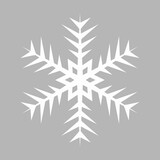 White vector snowflake icon. Simple geometric snow sign. Illustration on gray background. Winter snowflake silhouette. Christmas and New Year holidays theme graphic element. Stylish minimal design