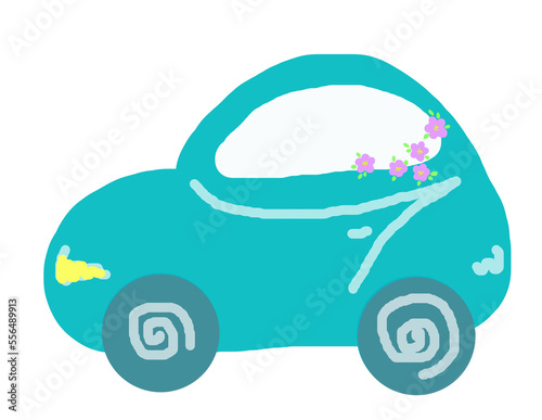Blue car with pink flowers