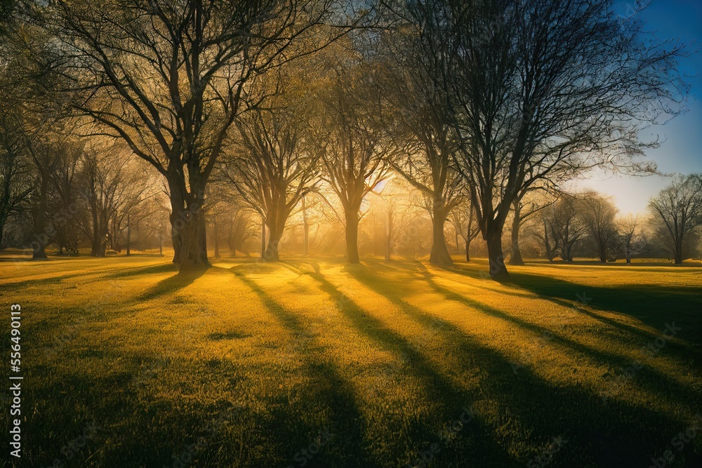 Fototapeta premium Landscape with trees in Morning Sun