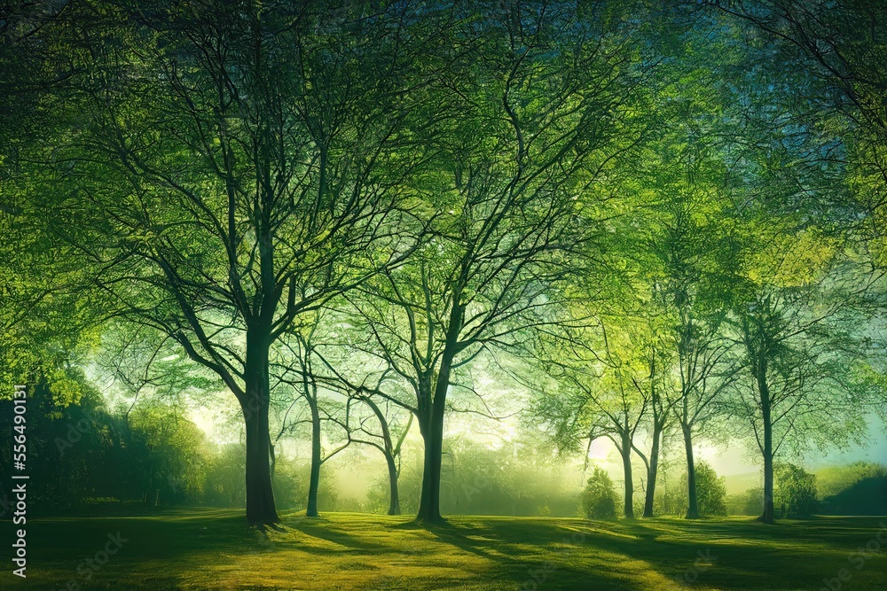 Landscape with trees in Morning Sun