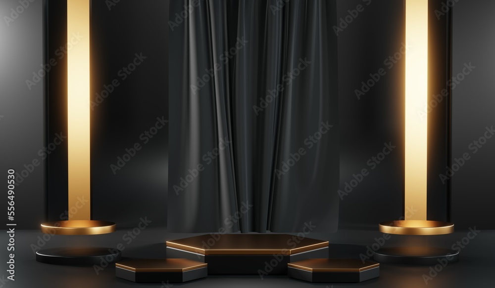 3D rendering of blank product background for cream cosmetics Modern black podium background 3D rendering of blank product background for cream cosmetics Modern black podium background