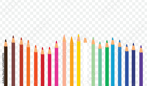 Set of colored pencil collection, isolated vector illustration colorful pencils on transparent background.