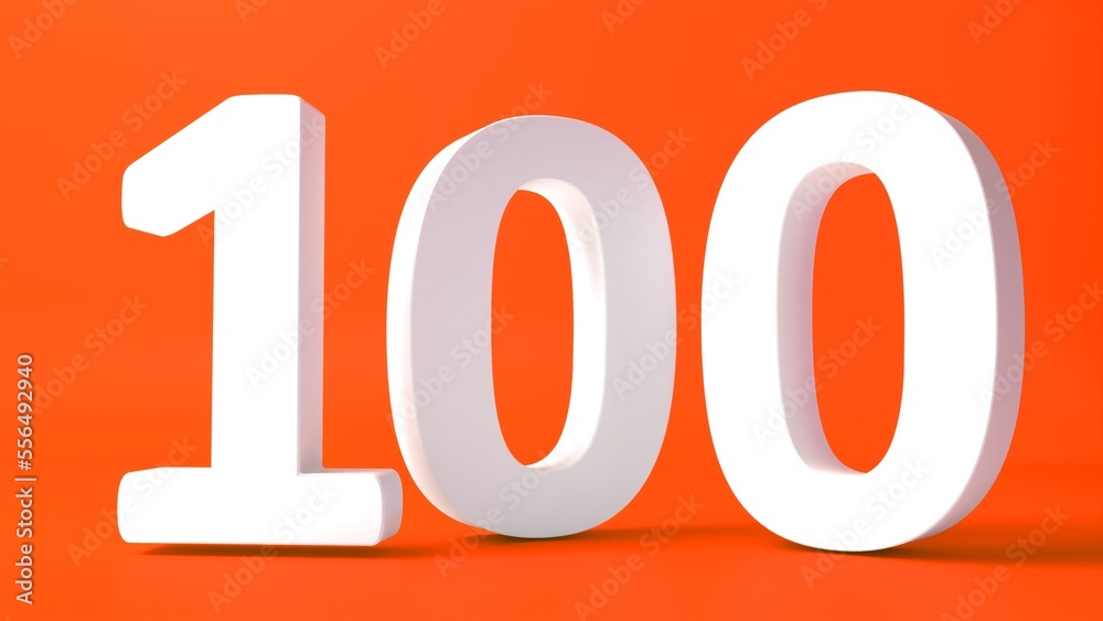 Number 100 in white on light orange background, isolated number 3d render
Number 100 in white on light orange background, isolated number 3d render