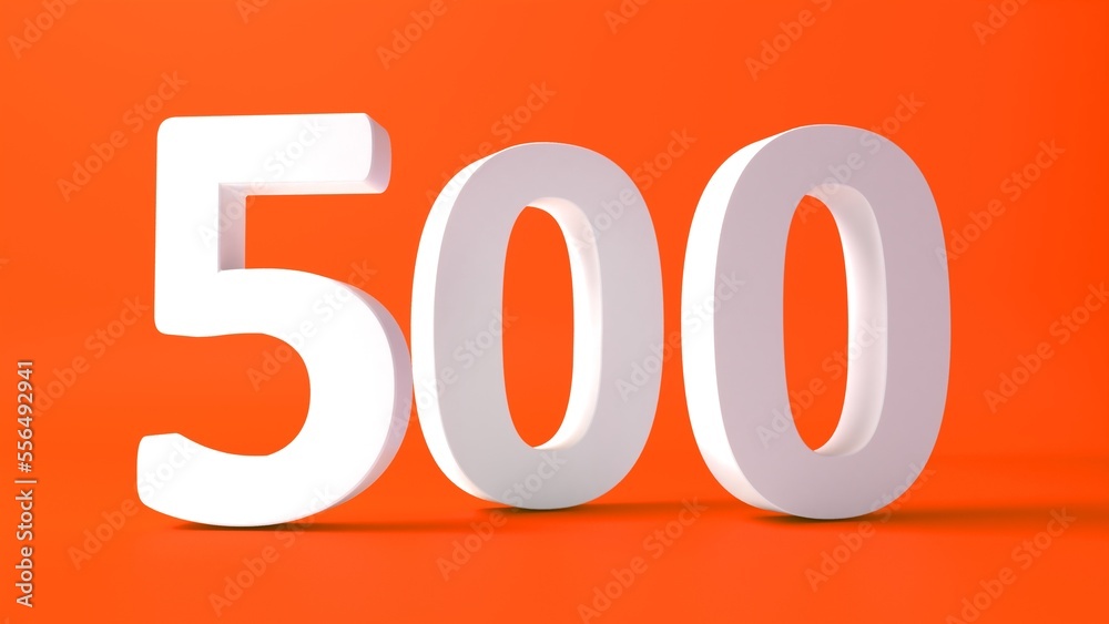 Number 500 in white on light orange background, isolated number 3d render
