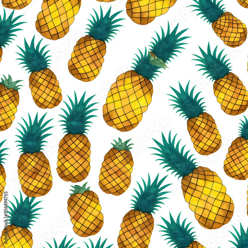 Artistic Pineapple watercolor on bright white background 