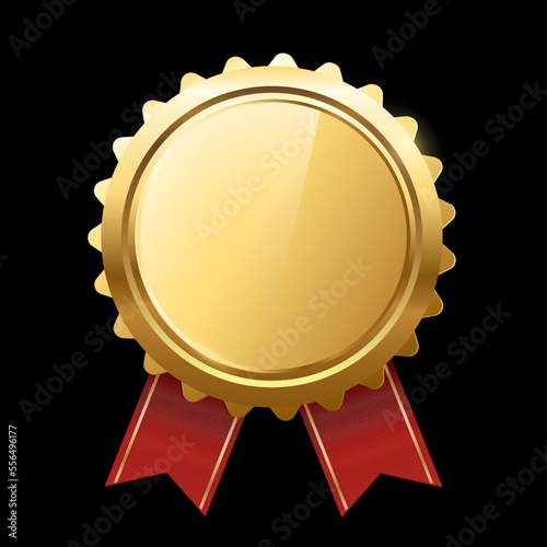 Golden bronze medal with red ribbon. .Champion and winner awards Sports medal set.