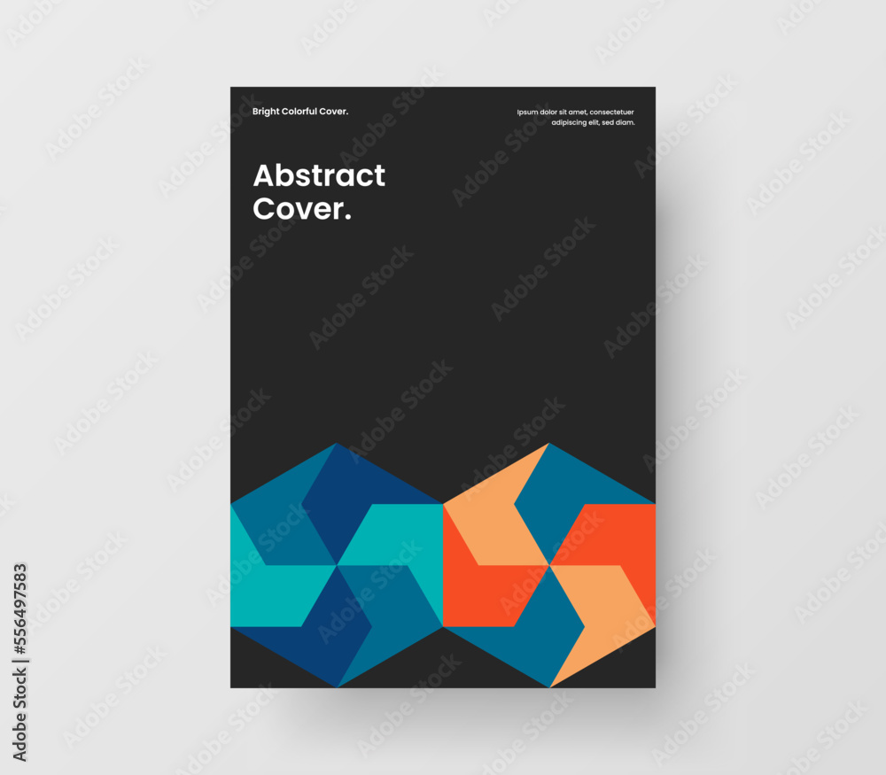 Fototapeta premium Bright postcard A4 vector design illustration. Abstract geometric hexagons journal cover layout.