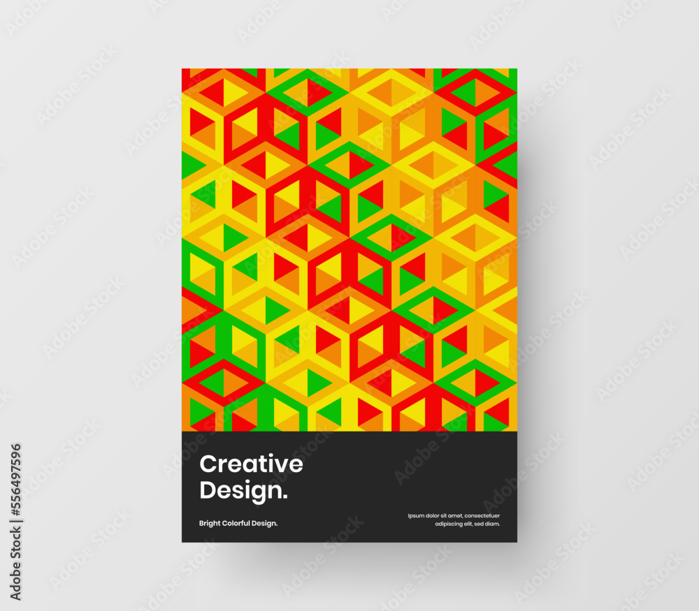 Amazing mosaic hexagons front page illustration. Unique cover A4 design vector layout.