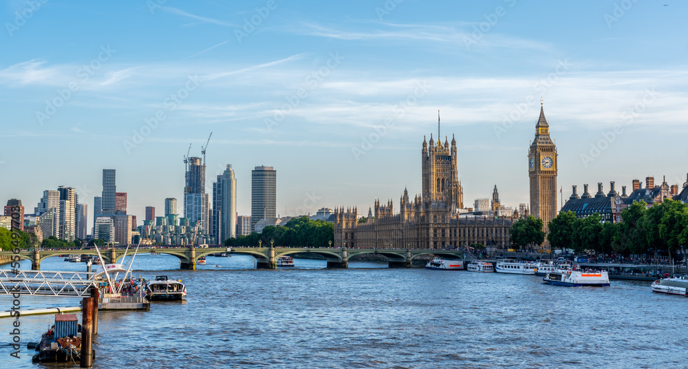 Day time view of the London Thames River With Big Bend in the Background on a Sunny day