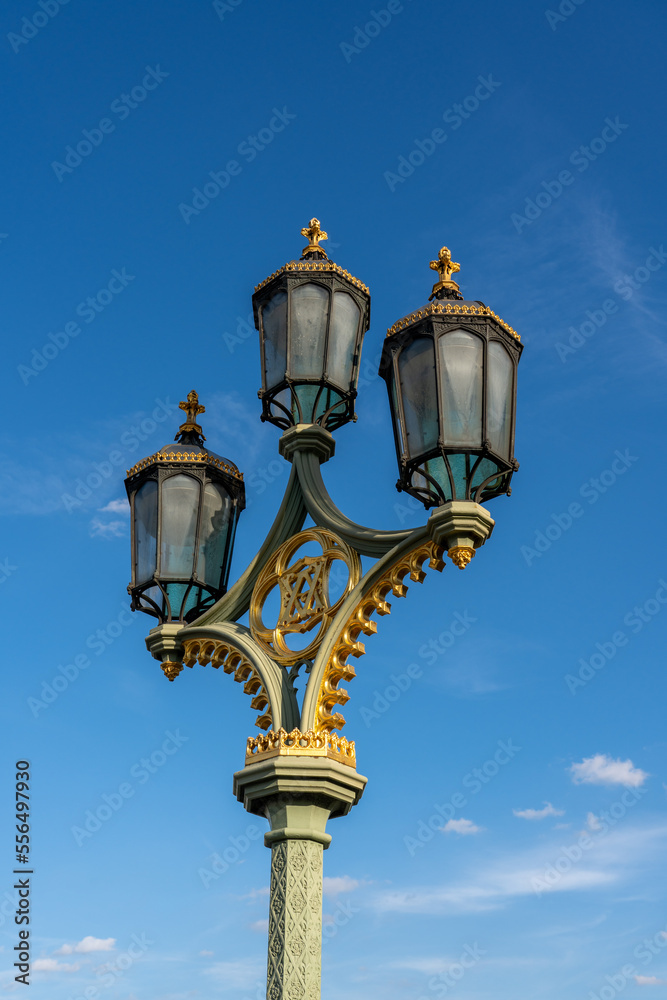 Decorated Lamp on the Westminster Bridge in London England
