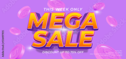 Mega sale bold banner with 3D style editable text effect