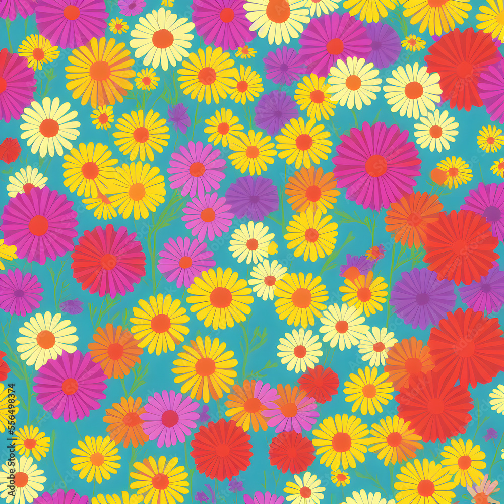 Colorful Chamomile digital illustration 