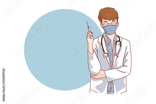 Muslim Doctors Medical personnel in white coats wearing masks on a white background Health service. Flat vector illustration.