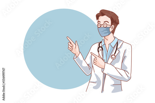 Muslim Doctors Medical personnel in white coats wearing masks on a white background Health service. Flat vector illustration.