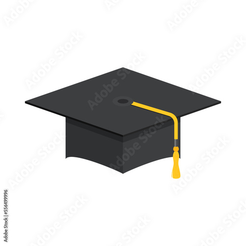 Isometric graduation cap with golden tassel. Academic, student cap sign. Graduate hat icon. University, school and education symbol. Vector illustration