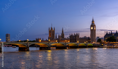 Panoramic View of the Westminster Bridge with Big Ben and the House of Parliament in the background photo
