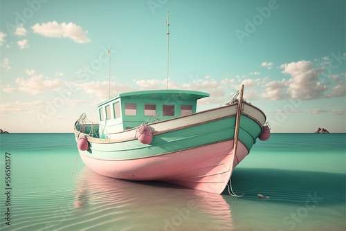 boat on the sea, soft color, pastel color Generative AI
