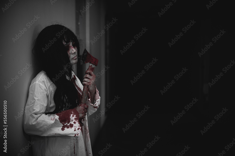 Portrait of asian woman make up ghost,Scary horror scene for background,Halloween festival concept,Ghost movies poster,angry spirit in the apartment Portrait of asian woman make up ghost,Scary horror scene for background,Halloween festival concept,Ghost movies poster,angry spirit in the apartment