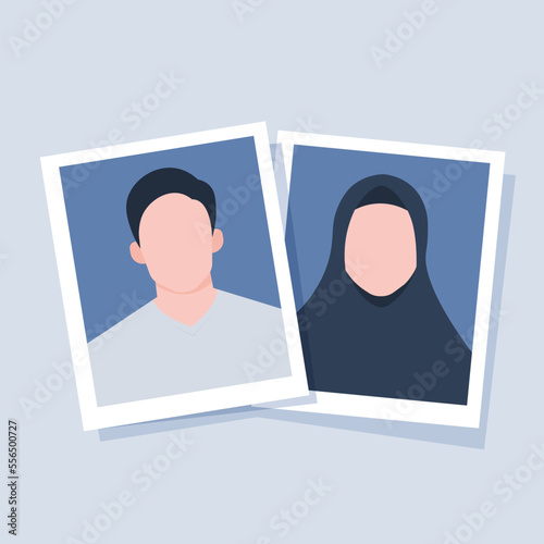 Photo of prospective Muslim husband and wife on blue background