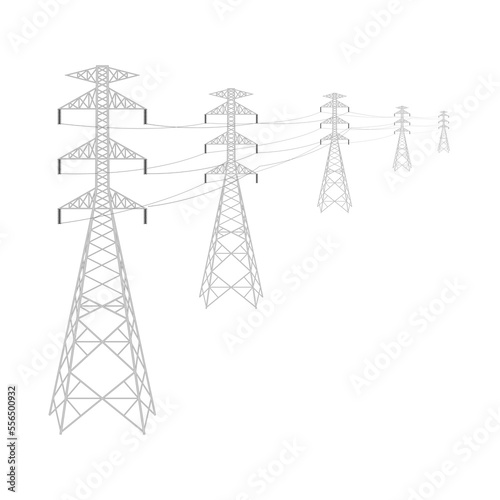 Electric tower. Power line. Electric pylons. High voltage pole. Power transmission tower. Isolated on White Background. Vector Illustration.