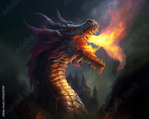 dragon spitting fire photo