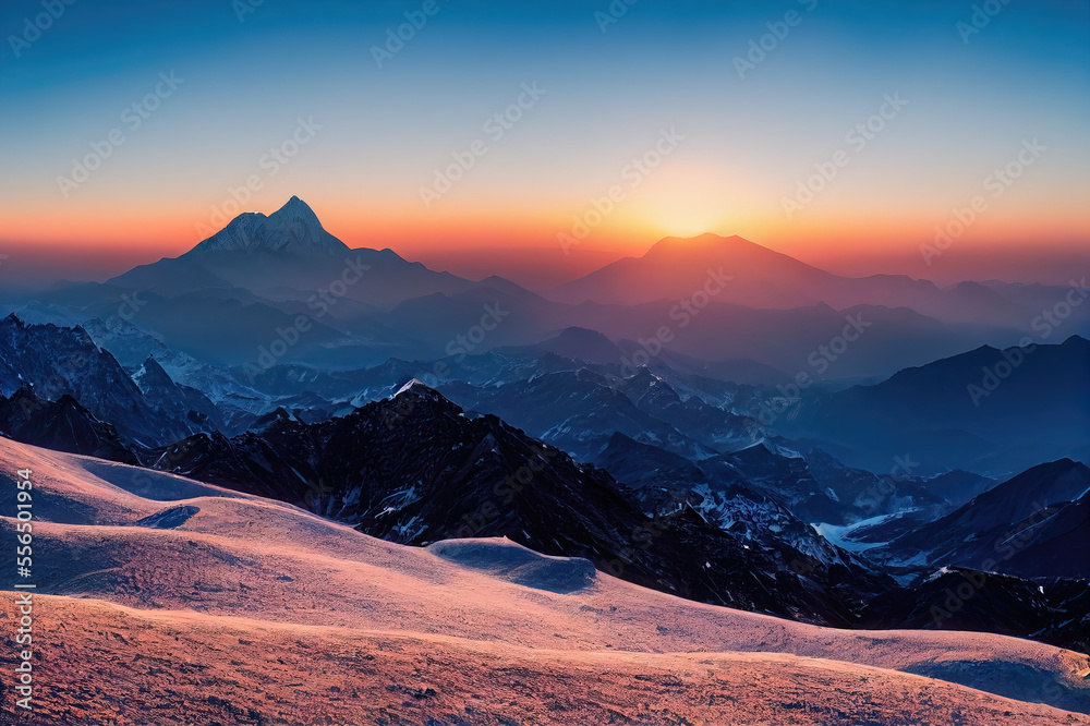 Obraz premium Illustrative Visual of Sunrise over the mountains. Genarative AI