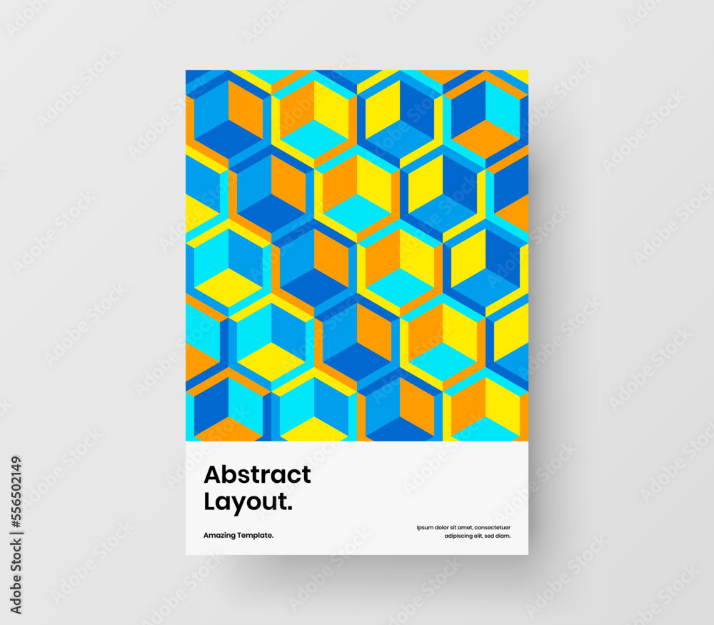 Unique geometric tiles catalog cover template. Clean corporate brochure A4 design vector layout.