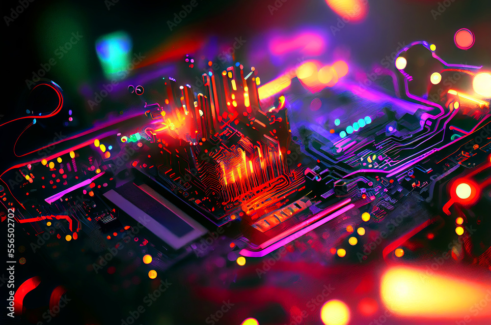 Colourful Surreal Complex Electronic Circuit Generative AI Illustration
