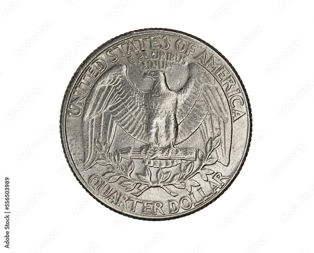 United States quarter coin with eagle symbol United States quarter coin with eagle symbol