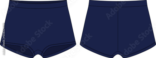 Blank girls knickers technical sketch. Dark blue color. Lady lingerie.