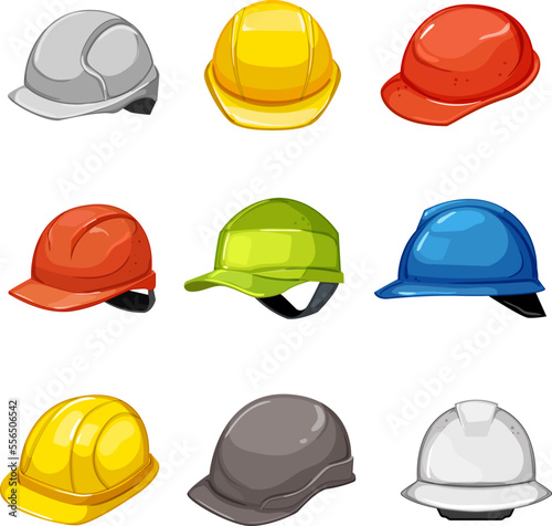 helmet builder set cartoon. safety construction, industrial work, hat engineer, industry head, protection helmet builder vector illustration