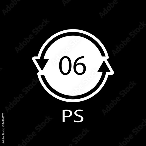 PS 06 recycling code symbol. Plastic recycling vector polystyrene sign.