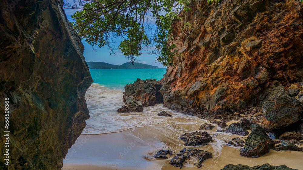 Dominican Republic. Caribbean region. View of the Rincon beach from the cave.