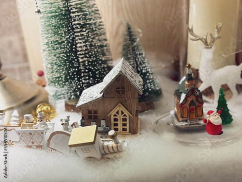 Village toys on christmas day and winter season