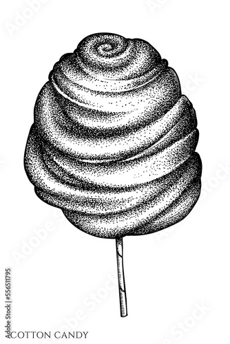 Carnival food vintage vector illustrations collection. Black and white cotton candy.