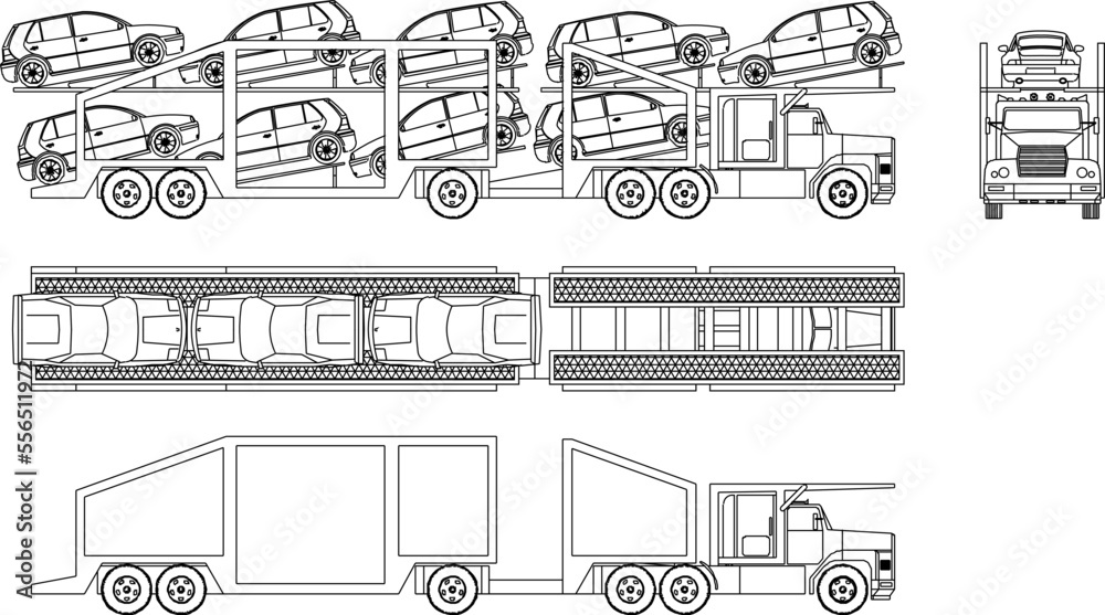 Naklejka premium sketch vector illustration black white Carriage for Transport of Vehicles